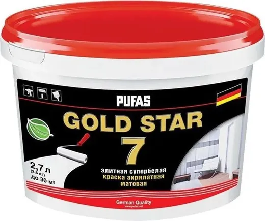 Пуфас Gold Star 7 краска акрилатная супербелая матовая Пуфас Gold Star 7 краска акрилатная супербелая матовая недорого с доставкой
