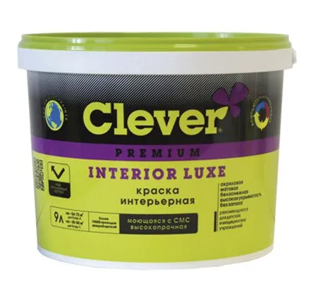 CLEVER INTERIOR LUXE краска акриловая интерьерная высокопрочная моющаяся с СМС CLEVER INTERIOR LUXE краска акриловая интерьерная высокопрочная моющаяся с СМС недорого с доставкой