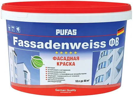 Пуфас Fassadenweiss ФВ фасадная краска с защитой от плесени Пуфас Fassadenweiss ФВ фасадная краска с защитой от плесени